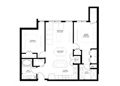 Floor plan for 2 beds, 2 baths, 1031 sqft